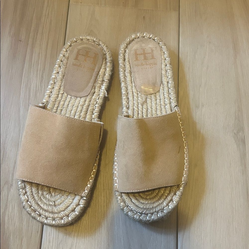 Haute Hippie slide sandals Raffia Leather Suede Upper Size 8.5